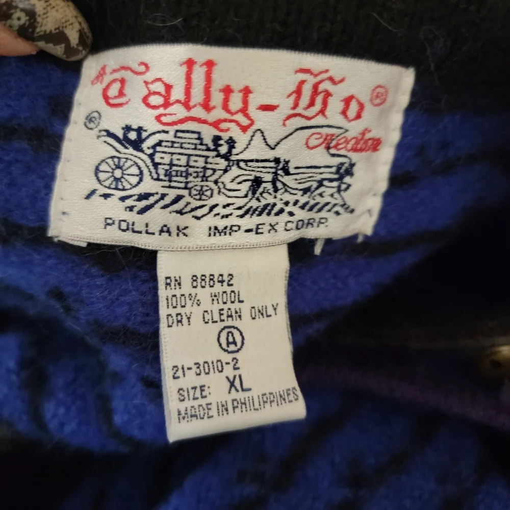 Vintage 80s Extravagannza Mock Neck Abstract Royal Blue Sweatshirt Size Large - Picture 5 of 17